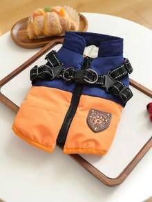 PETCIRCLE 1PC Pet Clothes Autumn Winter New Windproof Cold-Proof Small Dog Puppy Cat Cute Pet Simple Versatile Design Cool Claw Colorblock Vest - Blue Orange - Multicolor - View 4