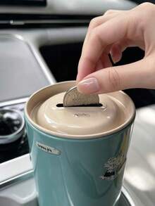 1pc Cute Sticker Car Coin Mini Storage Box, Creative Cartoon Animal DIY Self-Adhesive Coin Bank, Tin Round Coin Storage Box, Car Accessories Organizer, Car Interior Decoration Storage Can - A - View 7