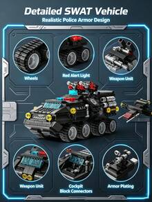 SWAT Tactical Armored Assault Vehicle Building Blocks Set, Military Armored Car DIY Bricks Model, Assembly Toy, Desktop Display Ornament, Gift Box Included,Birthday Gift For Ages 6+ Boys & Teens - Multicolor - View 3