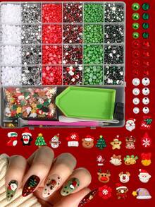 24 Grids Christmas Nail Art Kit Xmas Resin Charms Colorful Flatback Rhinestones With DIY Tools Manicure Decor Set - Multicolor - View 2