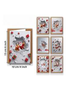 12pcs Christmas Wall Hole Santa Claus Reindeer Greeting Cards (6pcs) With Envelopes (6pcs) Family Friends Message Cards Humorous Christmas Cards Colorful Holiday Art Creative Christmas Cards - A - View 10