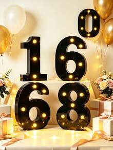 16cm 1歲/18歲/20歲生日派對裝飾 LED數字燈，附掛孔發光數字燈，電池供電照明數字燈牌 - 16cm黑色數字 - 查看 4