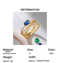 1pc Fashion Creative Chain Design Oval Synthetic Zirconia Inlaid Women's Ring, Suitable For Wedding, Engagement, Birthday Gift, Holiday Gift, Valentine's Day Gift, Daily Wear, Party And Banquet Wear - Blue - View 5