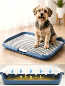 Multi‑Color Large Grid Dog Toilet With Training Induction Post, Anti‑Splash Easy‑To‑Clean Pet Potty For Small Medium Large Dogs Indoor House Training - Navy Blue - View 3