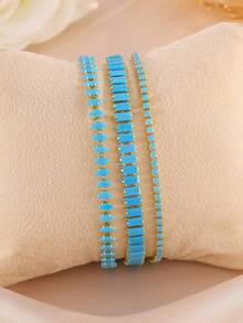 rakol 3pcs Fashion Vintage Turquoise Gold Tennis Bracelet Set, Boho Chic Jewelry For Women Daily & Vacation Wear - Blue Pine 3-piece Set - View 6