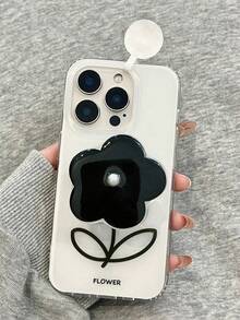 Ins風高級琥珀色支架手機殼，適用 15 Pro Max、Apple 14 Pro、13、12 Pro、11，秋冬創意女款 Apple 14 保護殼 - 黑與白 - 查看 2