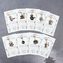 9pcs Creative Novel Alloy Coffee Series Theme Keychains, With Pocket Hug Coffee Greeting Cards, Perfect Gift For Coffee Lovers, Best Friends, Cute Bag Accessories, Suitable For Friends, Family, Colleagues, Party Gatherings - Multicolor - View 3
