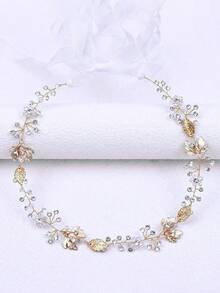 1pc Simple Alloy Leaf Crystal Elegant Hair Band Chic Bridal Hair Accessories For Weddings Anniversaries Events - Silver - View 3