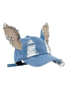 1pc Fashion Hip Hop Skateboard Distressed Denim Rabbit Ear Baseball Cap, Adjustable Sun Hat For Outdoor, Casual Decorative Hat, Unisex - Rabbit Ears - View 4