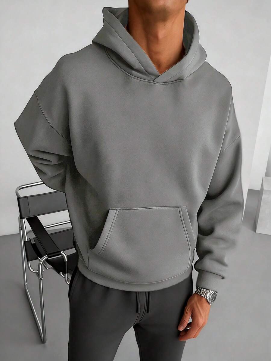 Men's Plus Size Spring/Autumn Sports Casual Loose Lightweight Sweatshirt - Dark Grey - View 1