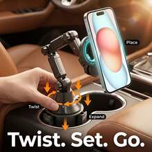 Car Cup Holder And Phone Holder, Magnetic Cup Holder, Adjustable Car Phone Holder With Extended Base, Articulated Arm And 360° Rotation, Stable Phone Holder For Center Console, Hands-Free Navigation, Easy Installation, Suitable For Most Vehicles, Perfect Gift For Christmas, Halloween And Birthdays. - Black - View 5