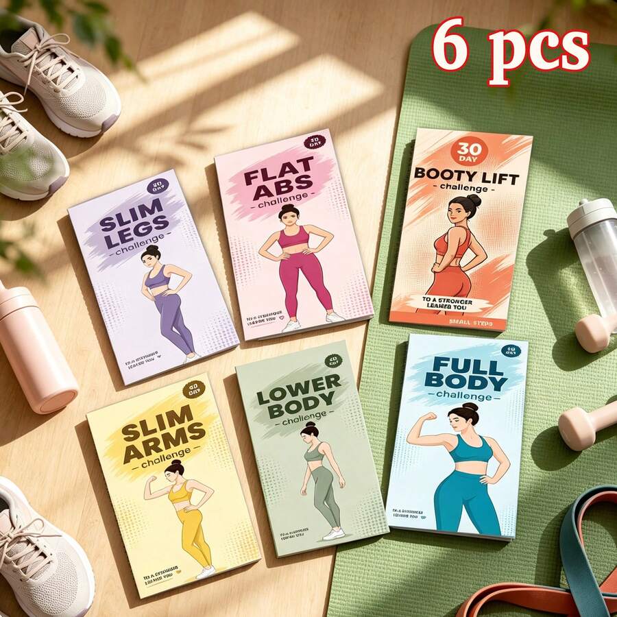 6-Piece 30-Day Fitness Challenge Set - Includes 6 Tri-Fold Workout Charts With Daily Progress Tracker, Covering Flat Abs, Slim Body, Toned Arms, Perky Butt, Lower Body And Full Body Challenges, Home Workout Guide, Habit Tracker, Progressive Training Plan - 6-piece 30-day Fitness Challenge Set - View 1