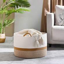 Multifunctional Large Cotton Rope Woven Storage Basket, Multi-Purpose Laundry Basket And Blanket Storage Box, Foldable Toy Storage Bin, Suitable For Living Room, Bedroom And Laundry Room, Decorative Pillow Basket, Clothing Storage Box, Home Storage Container - Multicolor - View 9