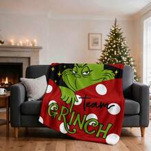 The Grinch Soft & Comfortable 1pc All-Over Print Modern Flannel Christmas Nap Blanket - Christmas Tree - Polyester Nap Blanket - Digital Print Technology, Suitable For Sofa, Bed, Travel, Office Home Decor - Multicolor - View 2