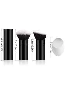 2pcs Retractable Makeup Brush With Protective Cap & Makeup Sponge Set, Dust-Proof Design, Dense Soft & Bouncy Bristles, Gentle Powder Pickup, Easy To Carry - Multicolor - View 11