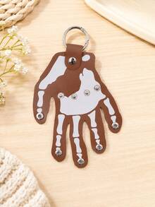 Skeleton Hand Keychain, 1pc PU Leather Key Organizer Bag, Palm Shaped Key Fob With Snap Button, Foldable Key Ring Key Holder, Gothic Skeleton Finger Keychain, Halloween Bag Charm, Suitable For Wallet Backpack, Car House Keys, Unisex Gift - A - View 15