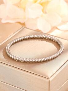 1pc Minimalist Stainless Steel Multi-Layer 18K Gold Plated Hoop Bracelet, Suitable For Women's Daily Wear, Vintage Multi-Layer Jewelry, Waterproof Non-Fading Women's Round Bracelet - Silver - View 9