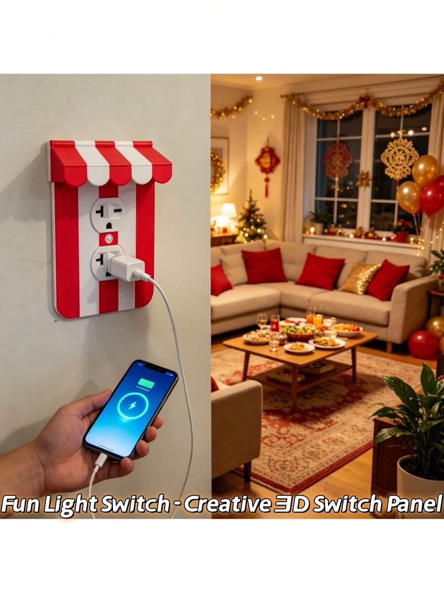 1pc Carnival American Style Wall Switch Decorative Cover Plate, Fun Light Switch - Creative 3D Switch Panel, Decorative Light Switch Cover - Unique Wall Art Decor - Easy To Install, Wall Decoration, With White Screws, Celebration, Party, Holiday Theme Decorative Switch Cover, Lampshade, Accessories, Bedroom Decor And Accessories, Christmas Home Decor