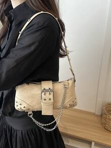 2025 Autumn/Winter New Fashion Versatile Commuter Shoulder Bag With Buckle Closure Baguette Bag For Women - Khaki - View 2