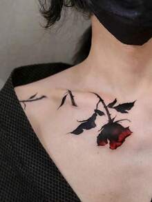 1pc Temporary Tattoo Sticker, Dark Withered Red Rose Pattern, Realistic Fake Tattoo Design, For Daily Wear, Bachelorette Party Favors, Music Festival, Game, Graduation Gift, Lasts 3‑5 Days - Multicolor - View 5