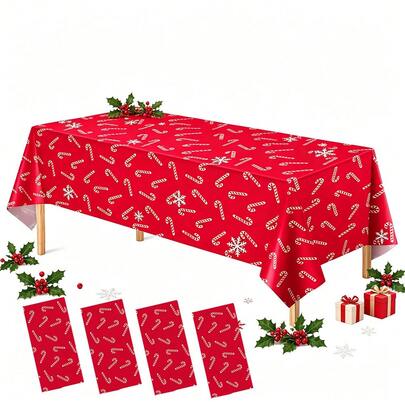 1pc/4pcs Christmas Candy Cane Tablecloth, Suitable For Rectangular Tables, Red & Green Christmas Disposable Waterproof Plastic Tablecloth, Candy Cane Christmas Dining Table Decoration, Suitable For Christmas Holiday New Year Party, 54x108 Inches