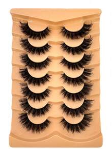 New 7 Pairs D Curl Voluminous Russian Natural Fluffy False Eyelashes, Classic Cat Eye Faux Mink False Eyelashes, Cross Fine 5D Voluminous False Eyelashes, Soft Natural Eyelash Extensions Makeup, Create Natural Makeup Effect, False Eyelashes - Black - View 2