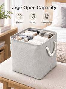 Collapsible Storage Basket With Rope Handle, Square Foldable Fabric Storage Box, Suitable For Clothes, Underwear, Socks And Daily Items, For Bedroom Wardrobe Shelves And Bathroom Clothing Storage - Multicolor - View 10
