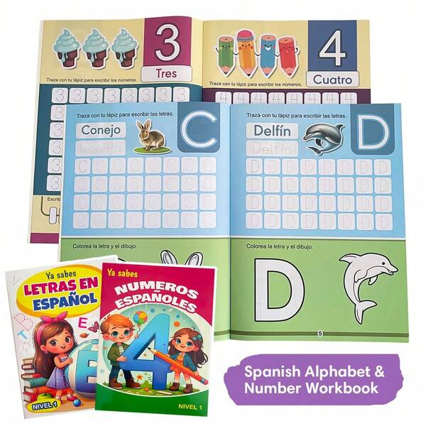 Lachilly Spanisches Übungsbuch für Buchstaben und Zahlen in Farbe, Kindergarten, Vorschule, Schreibübungen, Spanisch-Lernmaterial, Lehrmittel