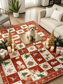 1pc Red & White Plaid Living Room Rug, Thickened Carpet, Plush Rug, Autumn/Winter Rug, Thick Rug, Living Room Area Rug, Small Area Rug, Mat, Home Decor, Large Living Room Carpet, Round Rug, Living Room Home Decoration, Room Decor, Washable Rug - Multicolor - View 3