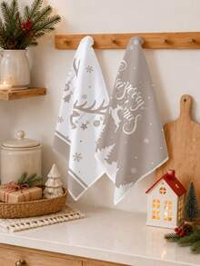 2PCS Kitchen Towel, Christmas Reindeer Silhouette Pattern Dish Cloth, Minimalist Style 40*60cm Rectangular Soft Microfiber Cleaning Kitchen Towel, Perfect For Kitchen, Dining Room And Bathroom Use, Christmas Kitchen Decoration, Home Decor, Neighbor Housewarming Gift, Scouring Pad Dish Cloth - Multicolor - View 6