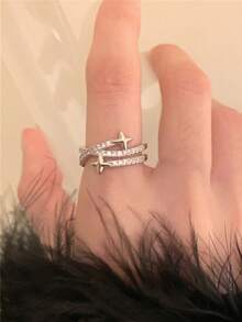 1pc Star Wrap Open Ring Women Niche Design Fashion Personalized Adjustable Finger Ring - Silver - View 2