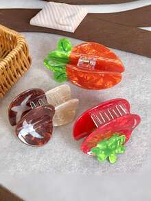 3pcs Casual PVC Creative Vegetable Hair Clips Cute Tomato Carrot Shark Claw Hair Accessories For Women - Multicolor - View 4