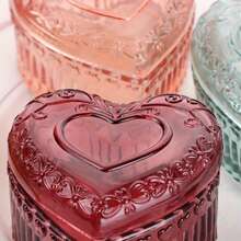 Vintage Embossed Heart-Shaped Glass Jewelry Box, Decorative Small Accessory Storage Organizer, Vintage Burgundy Glass Jewelry Display Piece, Suitable For Vanity, Bedroom, Women's Gift - A - View 3