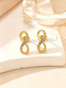 1 Set 18K Gold Plated Rhinestone Stainless Steel Lucky Four-Leaf Clover Necklace, Bracelet, Earrings 3 Pieces Set, Designed For Women, Suitable As Birthday, Wedding Gift - Yellow Gold - View 4