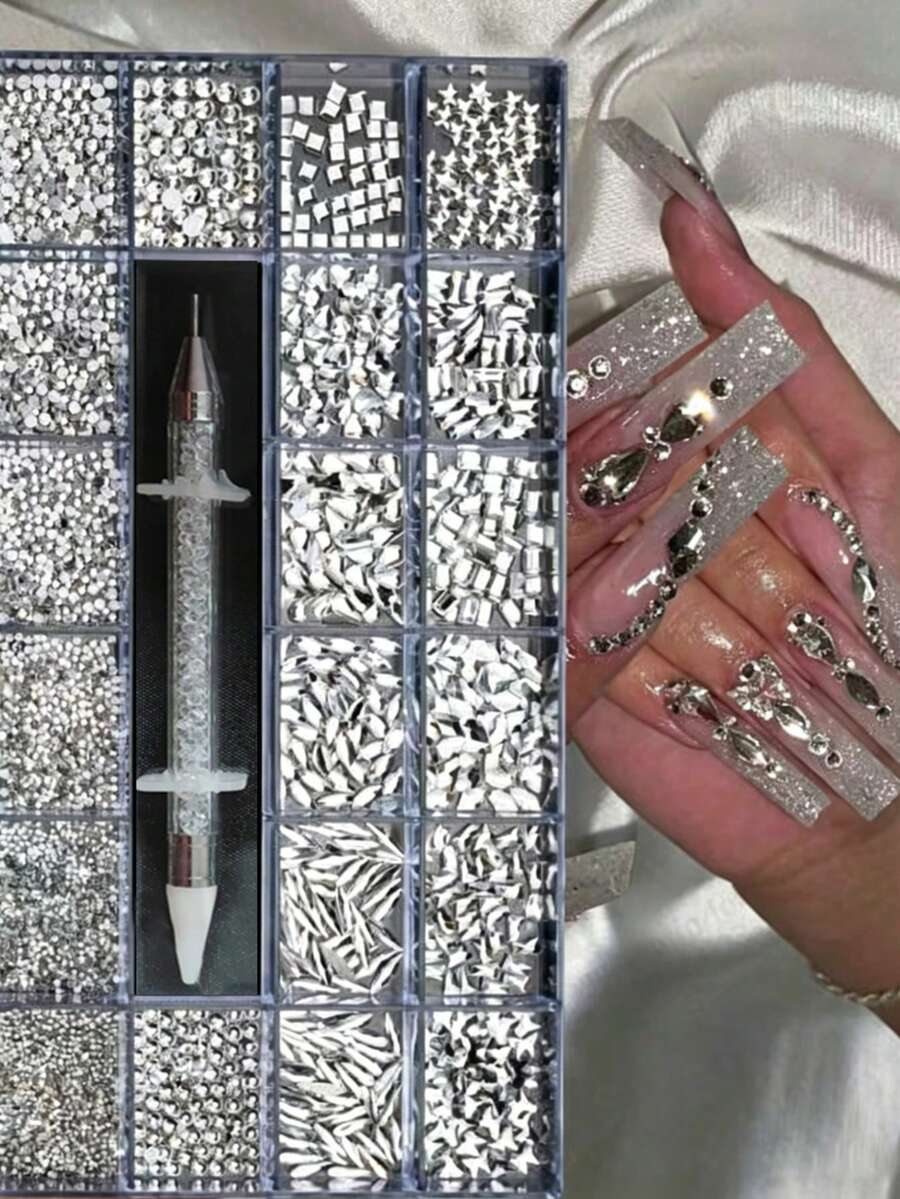 21pcs Irregular Shaped Rhinestone Autumn New White Transparent Glass Crystal Nail Art Decor Flatback Mixed Rhinestones - Baby Pink - View 1