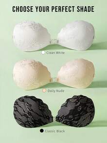 3pcs Women Lace Adhesive Bra, Invisible Detachable Shoulder Straps, Backless Breast Pads, Suitable For Wedding/Party/Outfit, A-D Cup - Multicolor - View 1