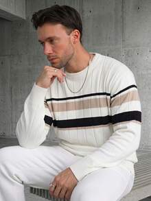 GRDR 1pc Men's Casual Striped Knit Top, Autumn/Winter - Apricot - View 5