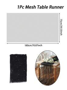 1件黑色網格桌旗配金色珍珠，75cm*180cm透明薄紗桌旗，桌布，嬰兒洗禮裝飾，1歲生日裝飾，婚禮裝飾，婚禮桌飾，婚禮派對DIY裝飾，新娘洗禮生日派對桌飾，嬰兒派對用品，節日派對裝飾，家居裝飾，室內/室外使用 - 黑金珍珠 - 查看 7