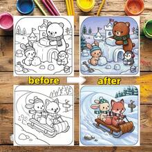 Winter Secret Realm Coloring Book, 24 Pages Q-Version Cute Animals Snow Afternoon Tea Fun Line Art, Snowy Landscape With Trees And Lanterns, Wide Bold Lines Reduce Coloring Difficulty, Soft And Adorable Art Style, Home Relaxation And Stress Relief Winter Coloring Book - Winter Secret Realm Coloring Book - View 4
