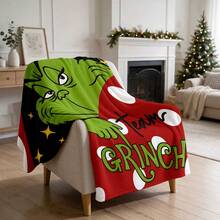 The Grinch Soft & Comfortable 1pc All-Over Print Modern Flannel Christmas Nap Blanket - Christmas Tree - Polyester Nap Blanket - Digital Print Technology, Suitable For Sofa, Bed, Travel, Office Home Decor - Multicolor - View 1
