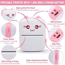 Mini Sticker Printer, Portable Pocket Thermal Printer With Paper Roll For Halloween Party Decor, Halloween Gifts, Study Notes, Photo Printing, Memos, Diaries, Travel Lists, Wireless Inkless Compatible With Android & IOS - Multicolor - View 8