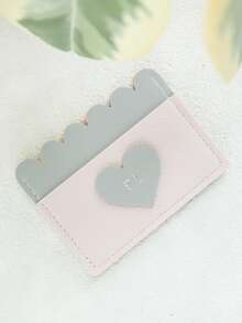 1pc Custom Name Duotone Scallop Card Case Customized Initals Credit Card Holder With A Fun Scalloped Shape Personalized Slim ID Card Wallet - Pastel - View 18