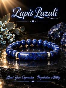 Long Curved Tube Lapis Lazuli Silver Spacer Natural Stone Elastic Cord Bracelet Vintage Daily Versatile Crystal Bangle Business Unisex Gift Accessory - Multicolor - View 6