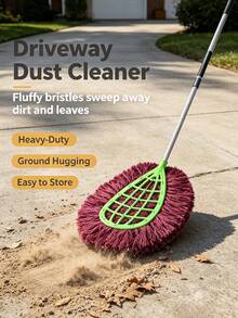 1Pc Practical Outdoor Cleaning Mop, Plastic & Metal & Fiber Material, Casual Practical Style Green‑Burgundy Contrast Teardrop Shape Hollow Grid Frame Detail Wet Dry Dual‑Use Cleaning Mop For Poolside Patio Outdoor Ground Maintenance - Large Broom With Galvanized Iron Handle - View 6