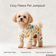 Opjoys 1pc Cute Hand-Drawn Sun Expression Rainbow Print Dog Jumpsuit, Skin-Friendly Knitted, Warm Belly Protection Anti-Shedding, Suitable For Small And Medium Dogs, Bichon, Teddy - White - View 1