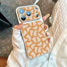 1 buah Casing Ponsel Bahan TPU Warna Oranye Hangat dengan Motif Hantu Kecil yang Lucu, Kompatibel dengan iPhone 17 Pro Max/17/16 Pro Max/15/14/13/12/11, Perlindungan Penuh Anti Jatuh, Casing Lembut - Perak - View 2