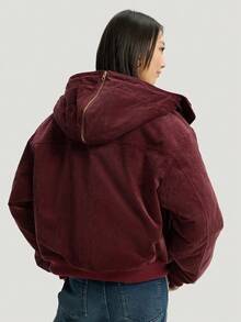Adidas Originals Women's Casual Embroidered Button Pocket Hooded Winter Jacket - Burgundy - View 4
