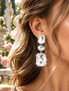 Rhinestone Decor Drop Earrings - Silver - View 1