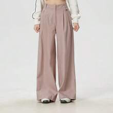 Puma New High-Waisted Pleated Wide-Leg Pants Women's Loose Drape Floor-Length Casual Trousers - Dusty Pink - View 2