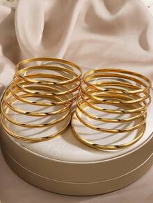 1/3/6/12pcs Stainless Steel Fashion Popular Curved Round Bangle Suitable For Women Daily Wear And Party - Yellow Gold - View 1